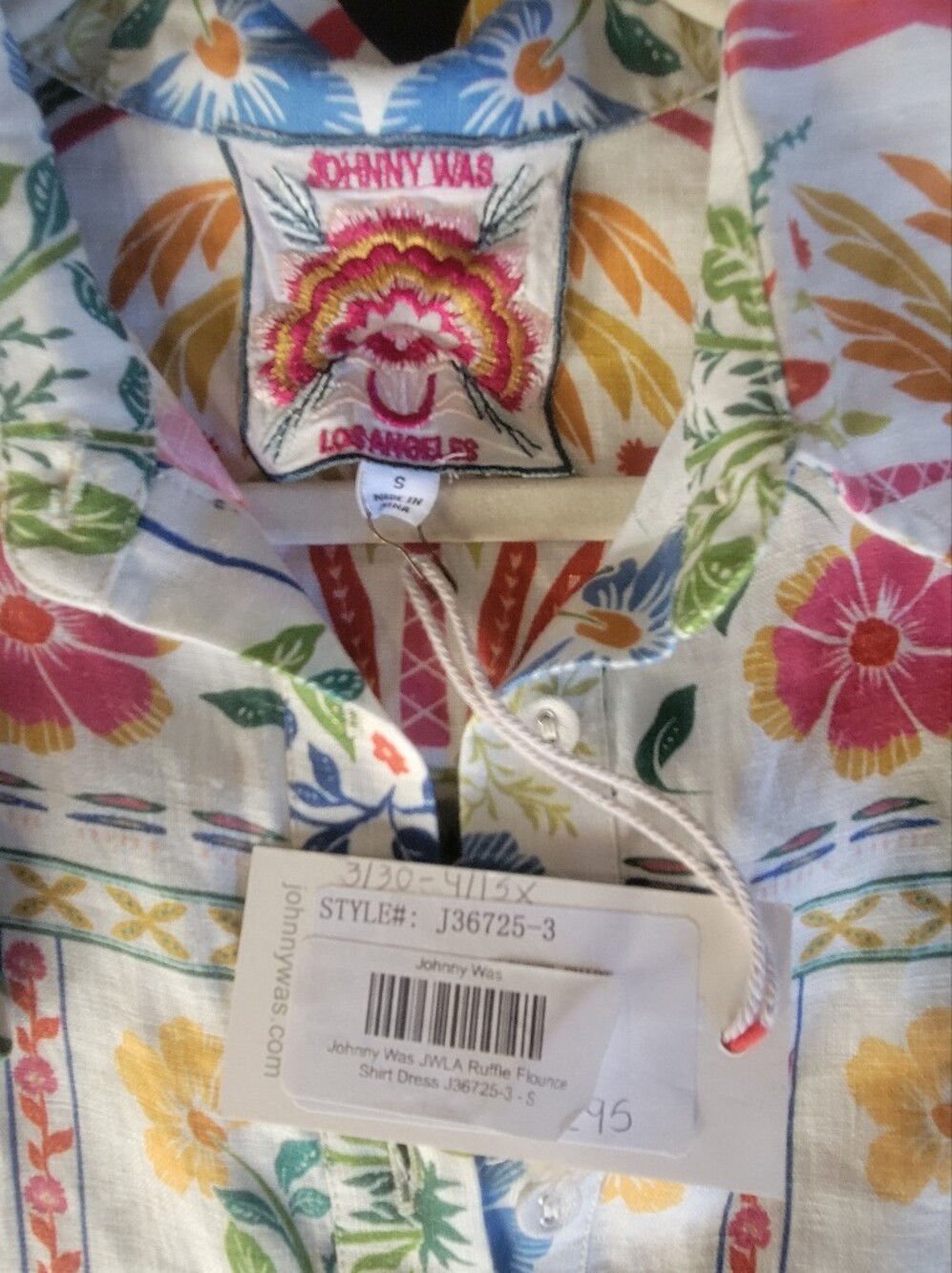 NWT Johnny Was Soller Linen Ruffle Flounce Shirt Dress Floral Small - Picture 4 of 5
